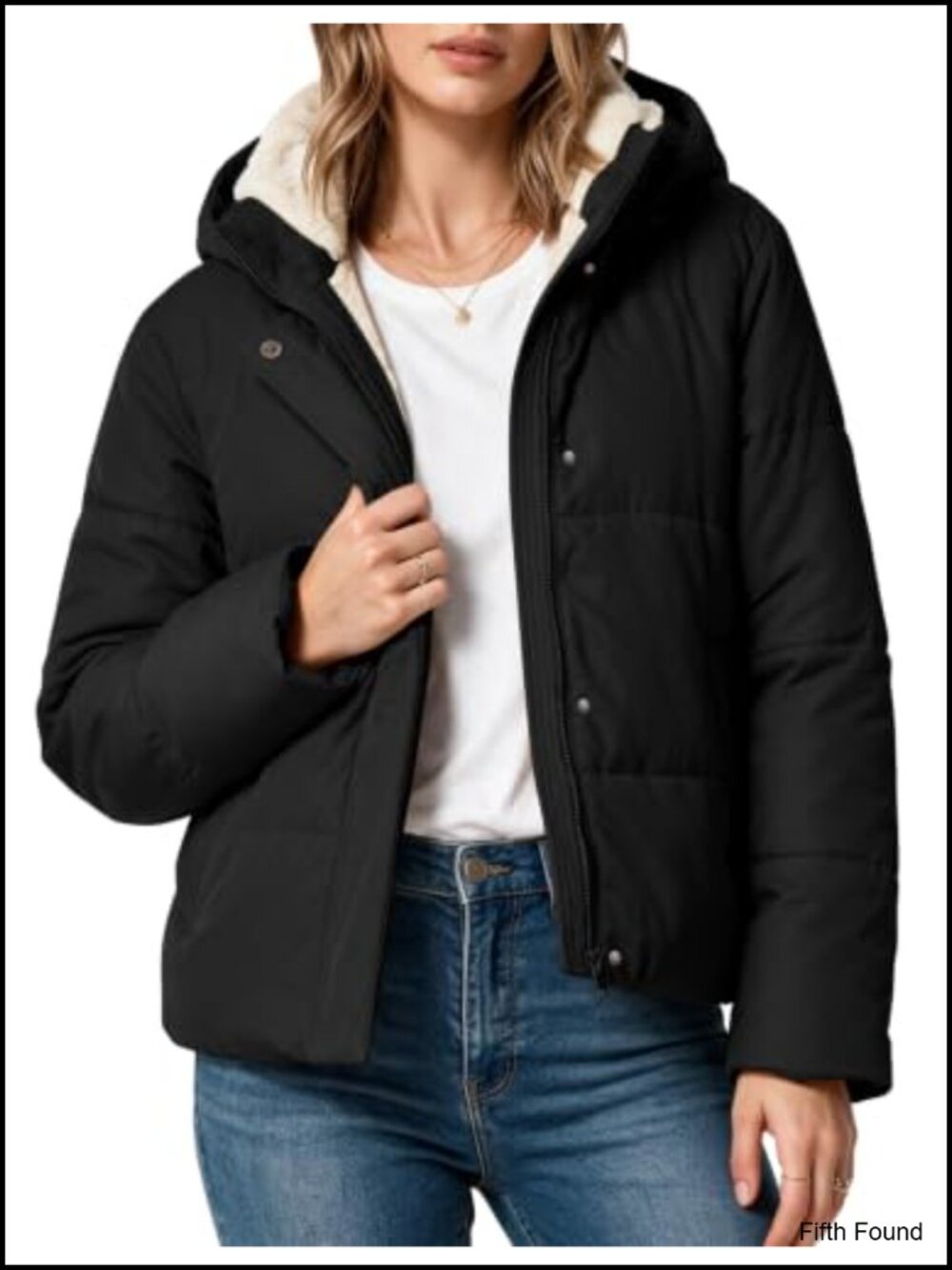 Womens Cropped Puffer Jacket Fleece Lined Hooded Quilted Winter Coat